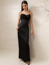 Spaghetti Long Dress Backless Pleated Solid High Waist Elegant Party Halter Fashion New Casual Dress